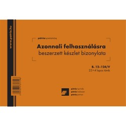 Azonnali felhasználásra beszerzett készletbizonylat 5 tételes 25x4 lapos tömb A/5 fekvő