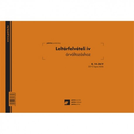 Leltárfelvételi ív árváltozáshoz 50x3 lapos tömb A/4 fekvő