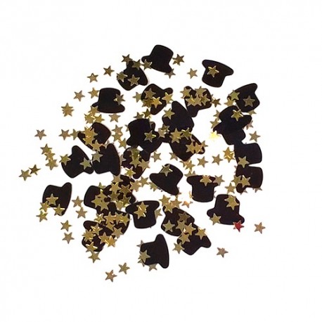 Arany csillag fekete kalapokkal konfetti 31gr./csomag