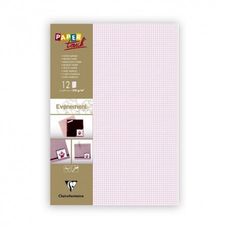 Kreatív kartonpapír Clairefontaine A/4 280g rózsaszín kockás 12 ív/csomag