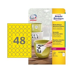 Etikett címke Avery Zweckform 30 mm kör lézer címke időjárásálló poliészter sárga 20 ív 960 db/csomag L6128-20