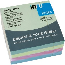 Öntapadós jegyzettömb Info Notes 75x75 mm 400 lapos pasztell vegyes színek