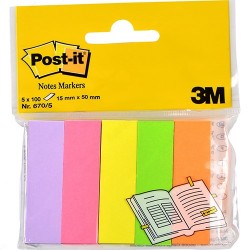 Oldaljelölő papír 3M Post-it 15x50 mm 5x100 lapos vegyes színek 670-5