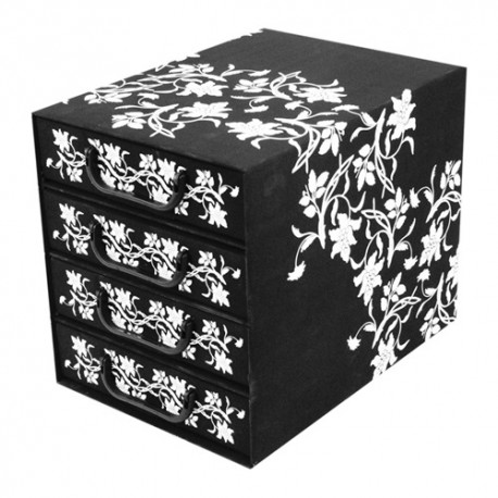 Irattartó box karton 4 fiókos zárt barokk virágok fekete