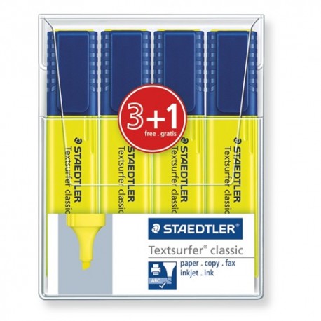 Szövegkiemelő Staedtler Textsurfer Classic sárga 3+1 db / bliszter