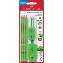 Grafitiron szett Faber-Castell Sleeve világos zöld (3db B Grip ceruza+hegyező+radír+15cm vonalzó)