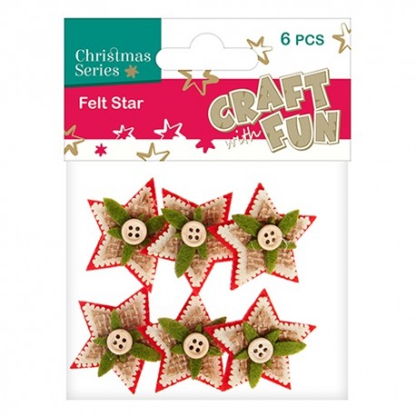 Karácsonyi filc CF csillag gombbal díszítve 6 db/csomag