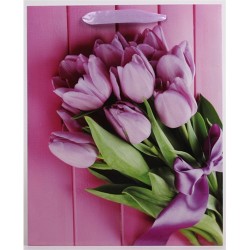 Dísztasak fényes 26x32 cm rózsaszín tulipánok