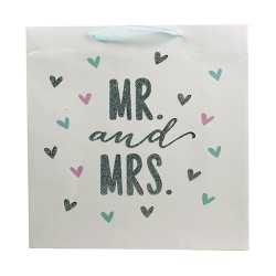 Dísztasak 30x30 cm matt glitteres Mr&Mrs fehér