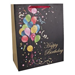 Dísztasak matt fóliázott 26x32 cm Happy Birthday színes lufik