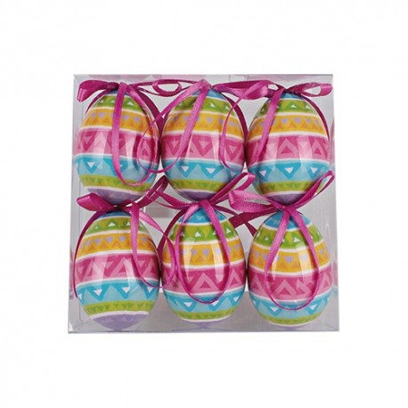 Húsvéti dekorációs tojás színes csíkos 6 cm 6 db/csomag