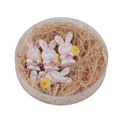 Húsvéti dekor nyúl virággal plexitartóban 3,8 cm ( polirezin ) 4 db/doboz