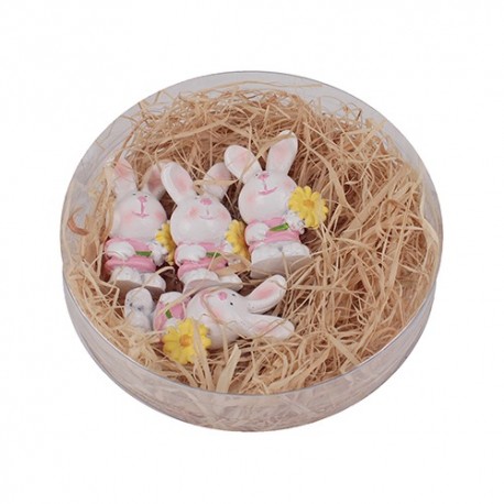 Húsvéti dekor nyúl virággal plexitartóban 3,8 cm ( polirezin ) 4 db/doboz