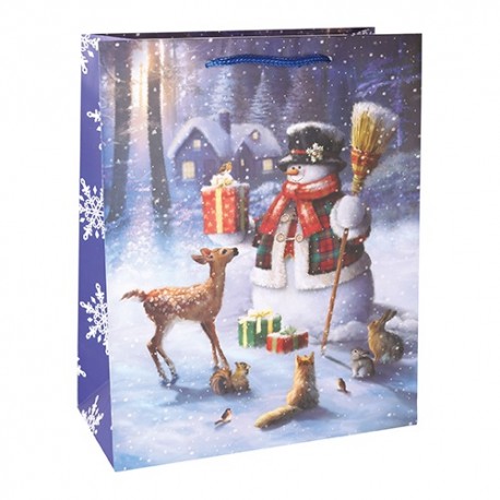 Dísztasak karácsonyi 18x23 cm hóember és erdei állatok
