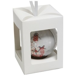 Karácsonyi gömb díszdobozban 7,5 cm Mikulás és ajándék
