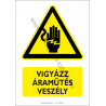 Áramütés veszélye figyelmeztető piktogram tábla