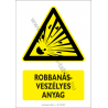 Robbanásveszélyes anyag figyelmeztető piktogram tábla