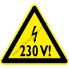 230 V figyelmeztető piktogram matrica
