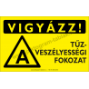 Vigyázz! A tűzveszélyességi fokozat figyelmeztető piktogram tábla