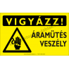 Vigyázz! Áramütés veszély figyelmeztető piktogram tábla