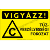 Vigyázz! C tűzveszélyességi fokozat figyelmeztető piktogram tábla