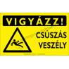 Vigyázz! Csúszásveszély figyelmeztető piktogram tábla