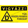 Vigyázz! D tűzveszélyességi fokozat figyelmeztető piktogram tábla