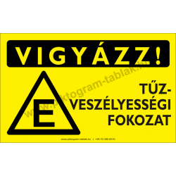 Vigyázz! E tűzveszélyességi fokozat figyelmeztető piktogram tábla