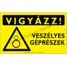 Vigyázz! Veszélyes géprészek figyelmeztető piktogram tábla