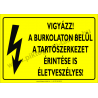 A burkolaton belül a tartószerkezet érintése is életveszélyes villamossági piktogram tábla