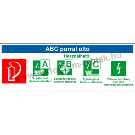 Utánvilágító ABC porral oltó piktogram tábla