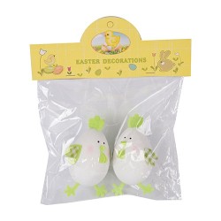 Húsvéti tyúkfigurás tojásdekoráció fehér/zöld 8 cm 2 db/cs
