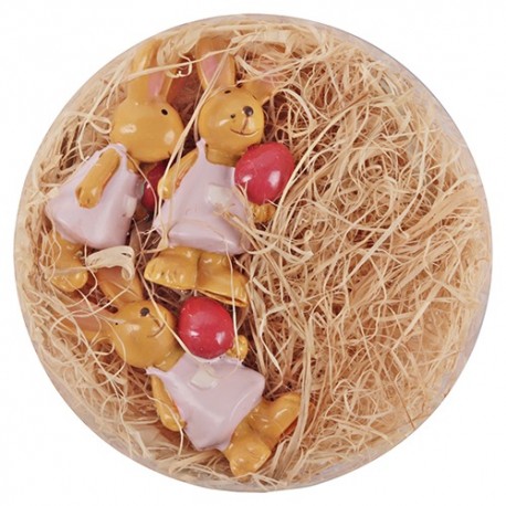 Húsvéti dekor nyuszilány plexitartóban 4,5 cm 3 db/kosár ( polirezin )