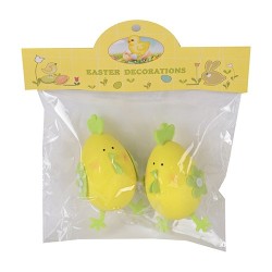 Húsvéti tyúkfigurás tojásdekoráció sárgA/zöld 8 cm 2 db/cs