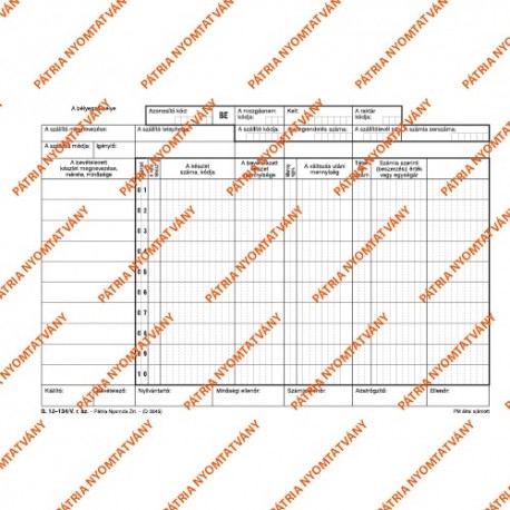 Készletbevételezési bizonylat 10 tételes 25x4 lapos tömb 245x170 mm