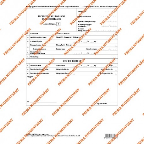 Technikai változások és módosítások szabadlap A/4 álló