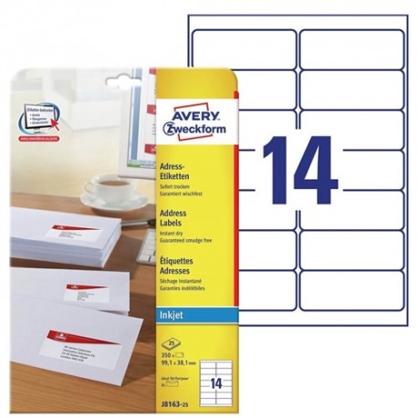 Etikett címke Avery Zweckform 99.1x38.1 mm tintasugaras címke 25 ív 1400 db/csomag J8163