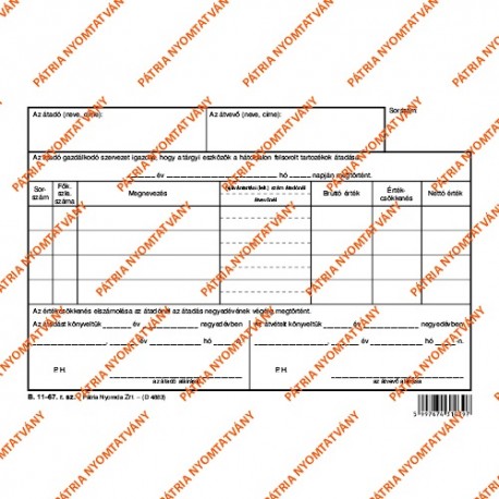 Tárgyi eszközök átadás-átvétel bizonylat gazdálkodó szervezetek között 25x4 lapos tömb A/5 fekvő