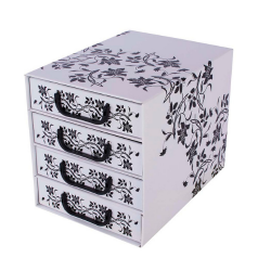 Irattartó box Miss Space karton 4 fiókos zárt barokk virágok fehér