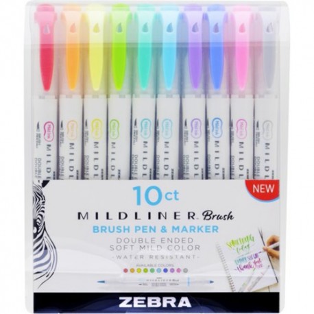 Ecsetirón Zebra Mildliner Brush&Marker 10-es készlet (Fluorescent, Cool&Refined)
