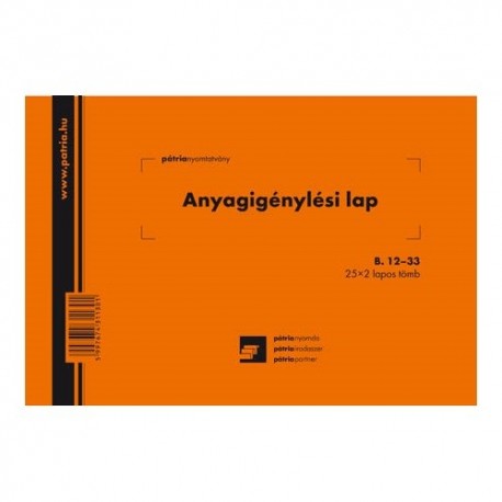 Anyagigénylési lap 8 tételes 25x2 lapos tömb A/5 fekvő