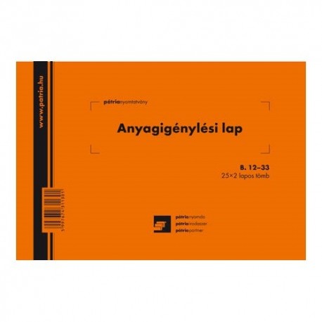 Anyagigénylési lap 8 tételes 25x2 lapos tömb A/5 fekvő