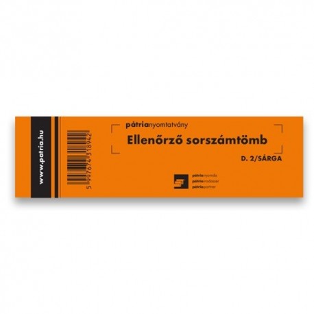 Ellenőrző sorszámtömb 100 lapos 146x40 mm sárga