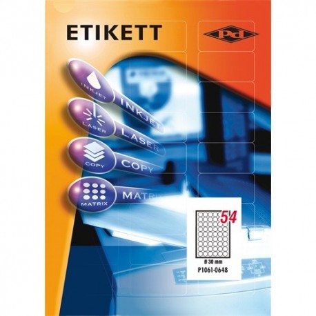 Etikett címke pd 30 mm kör 100 ív 5400 db/doboz