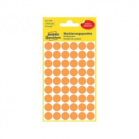 Etikett címke Avery Zweckform 12 mm kör címke neon narancssárga 5 ív 270 db/csomag No.3148