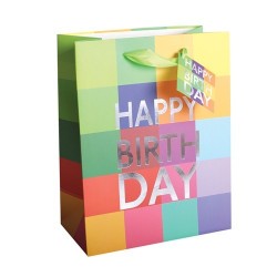 Dísztasak matt 11x14 cm Happy Birth Day színes kocka