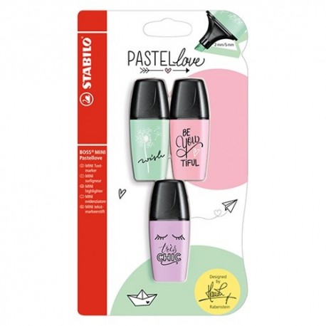 Szövegkiemelő Stabilo Boss Mini Pastellove 3 db-os klt. (menta, pink, lila)