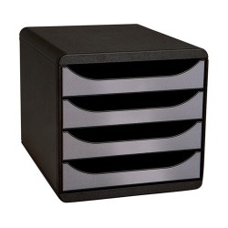 Irattartó box műanyag Exacompta BIG BOX 4 fiókos fekete/ezüst metál