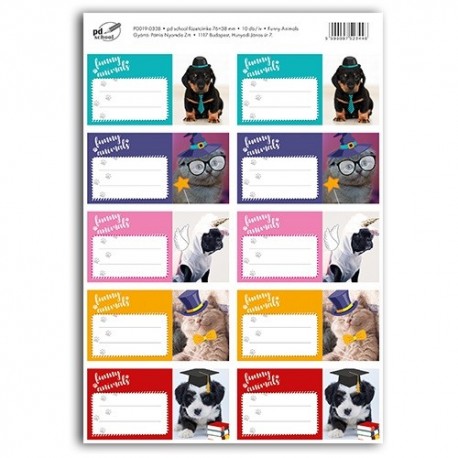 Füzetcímke pd 76x38 mm Funny Animals 10 db/ív