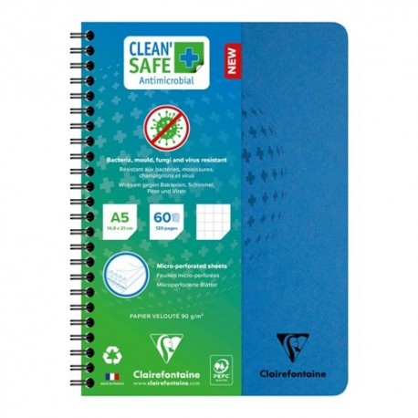 Spirálfüzet Clairefontaine Clean`Safe A/5 60 lapos kockás antimikrobiális